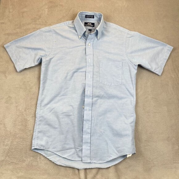 Stafford Mens Dress Shirt 15 Neck Short Sleeve Button Down Classic Workwear Blue - Picture 8 of 9